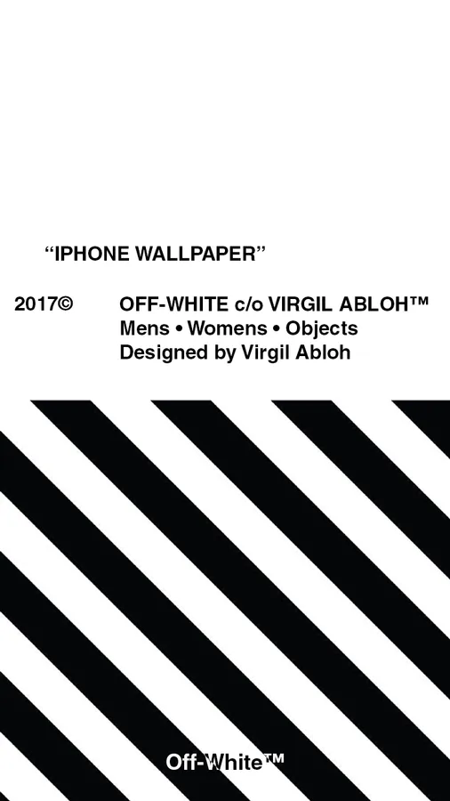 白色背景上帶有 Off-White 品牌文字的黑色對角線條紋。