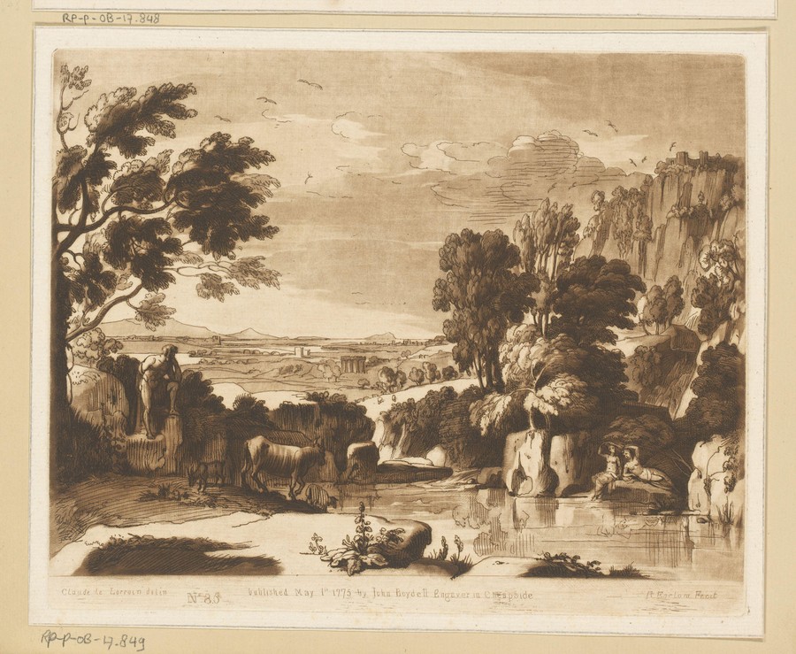 懸崖高處城堡與沐浴人物的風景畫，由Richard Earlom創作，創作日期為1775年5月1日，媒材為紙本、蝕刻版畫及美柔汀。下載這幅藝術作品作為高解像度桌布。