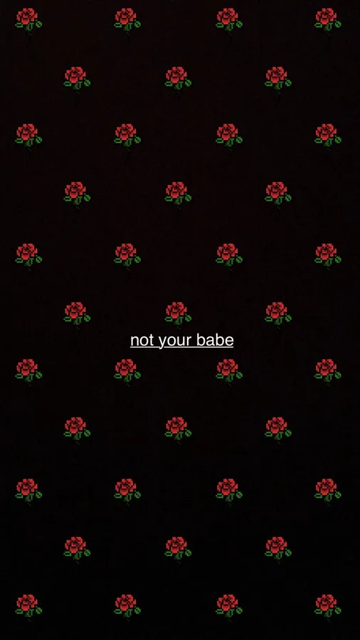 黑色背景上的像素化紅玫瑰,帶有文字 not your babe