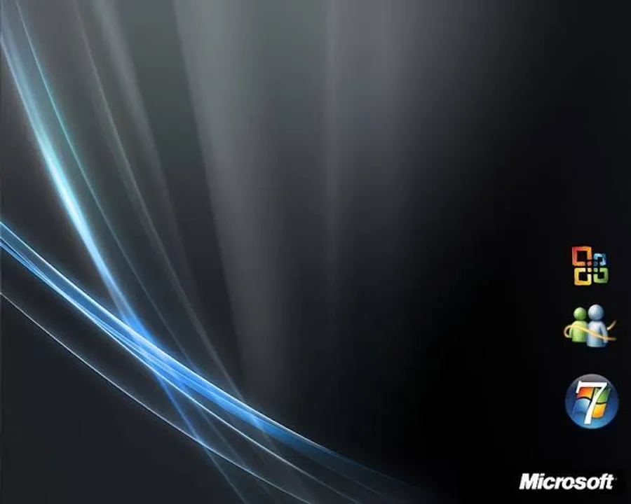 深色背景上帶有 Windows 7 圖示的抽象藍色光線條紋