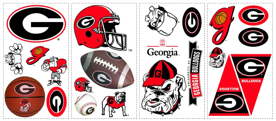 Georgia Bulldogs 運動隊貼紙,包含標誌和吉祥物設計。