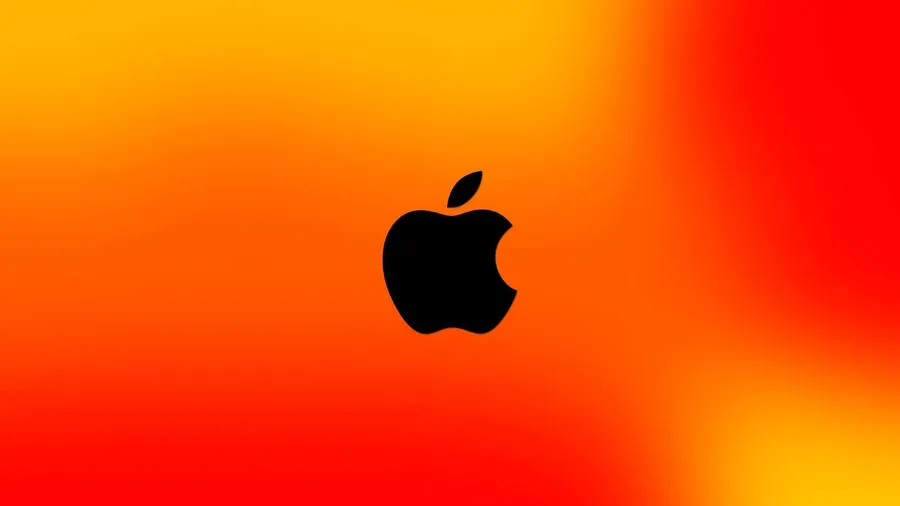 暖色漸變背景上的黑色Apple標誌