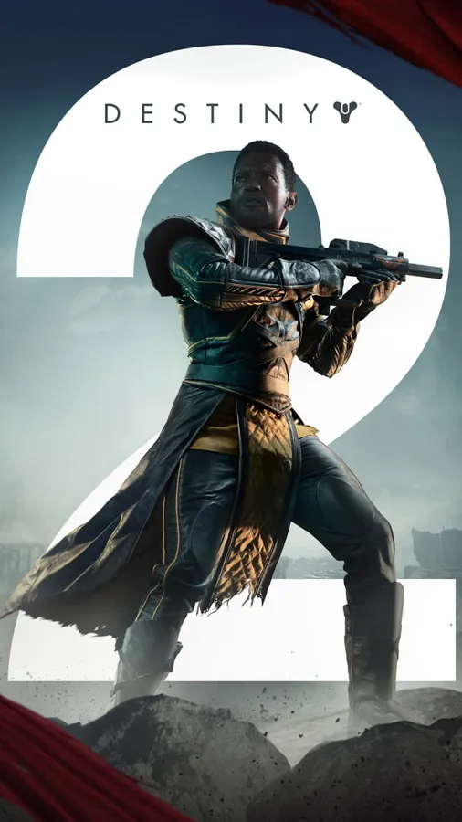 Destiny 2 遊戲角色身穿戰鬥裝備,在岩石地形上瞄準步槍。