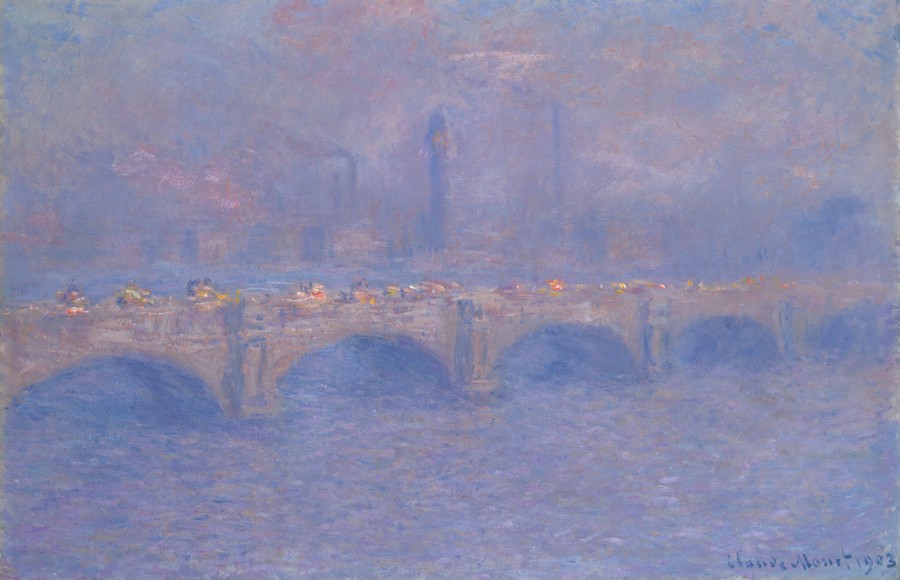 滑鐵盧橋，陽光效果，克勞德·莫奈創作，1903年，油畫。下載此藝術作品作為桌面、平板或手機的高解析度桌布。