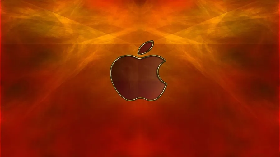 Apple標誌配熾熱橙色和紅色抽象背景