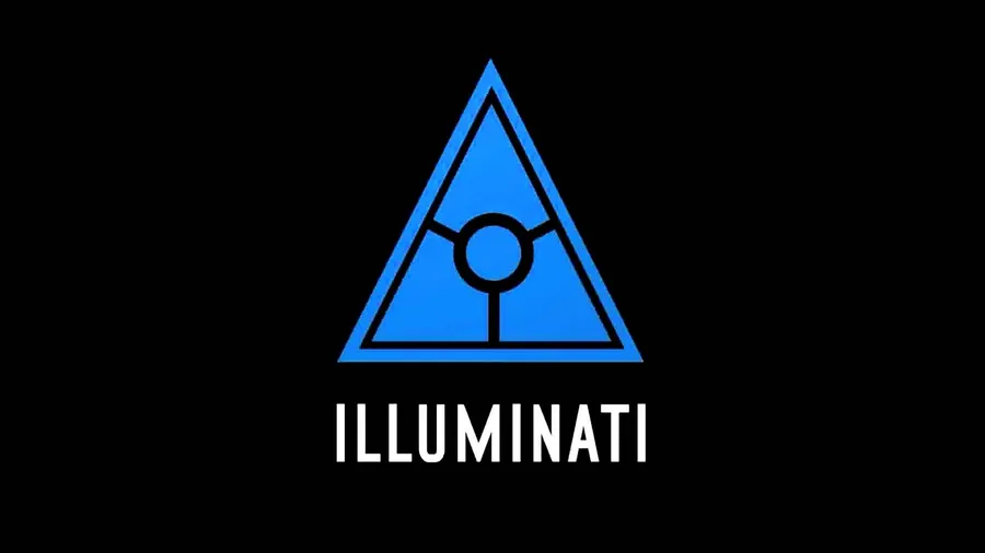 藍色三角形,帶有眼睛符號和文字 illuminati,黑色背景