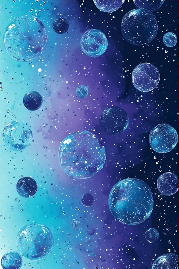 充滿星星的氣泡漂浮在藍紫色宇宙漸變中