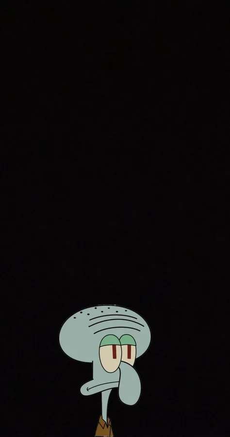 Squidward Tentacles 喺黑色背景上向上望,表情厭煩。