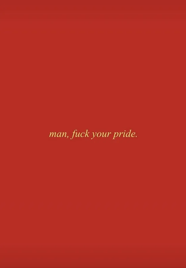 紅色背景,金色文字寫著 man fuck your pride