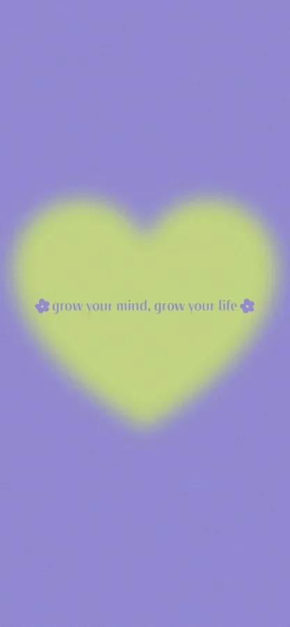 在紫色背景上帶有grow your mind grow your life文字的發光心形