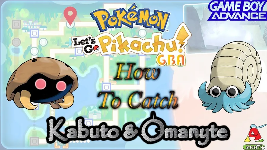Game Boy Advance《寵物小精靈 Let's Go 比卡超》捕捉卡布獸和菊石獸的教學。