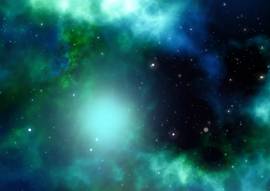 深空中帶有星星的藍綠色和綠色星雲