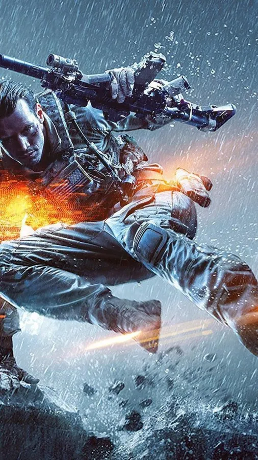 雨中射擊步槍的士兵,槍口閃光