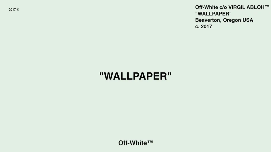 簡約綠色背景,黑色文字顯示 WALLPAPER 和 Off-White 品牌。
