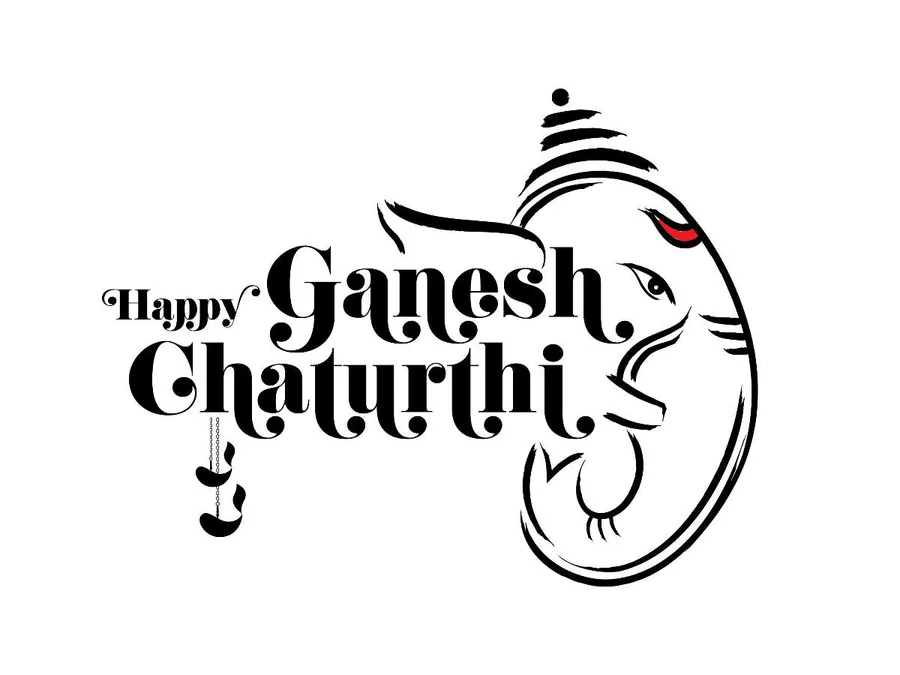 Happy Ganesh Chaturthi 祝福,帶有風格化象頭和節日文字。