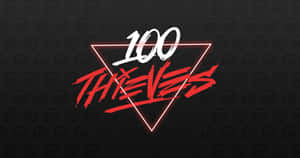 遊戲團隊標誌 100 Thieves，在黑暗背景上的紅色和白色霓虹三角形