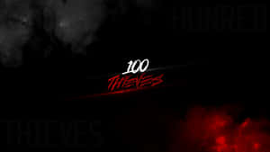 遊戲標誌 100 Thieves，黑色背景上有紅色煙霧