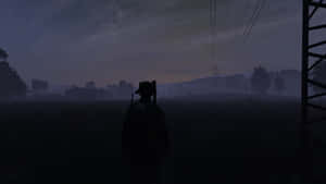背著背包和步槍的剪影人物站在霧氣朦朧的黃昏中。 — Dayz GIF 壁紙