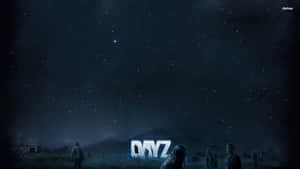 星空下帶有發光DAYZ字母和殭屍剪影的夜晚場景。 — Dayz GIF 壁紙