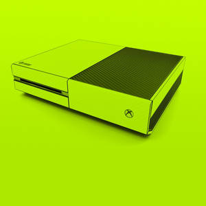 螢光綠色Xbox One主機，在純綠色背景上帶有黑色細節。