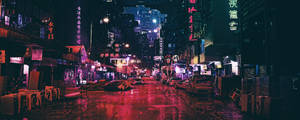 夜晚潮濕的城市小巷，閃爍著霓虹招牌和街燈。 — 夜景城市 壁紙