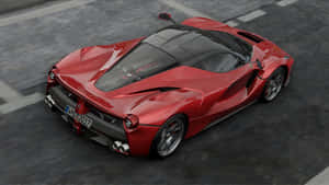 從上方俯瞰，紅色法拉利 LaFerrari 在路上高速行駛。 — 4K 法拉利 壁紙