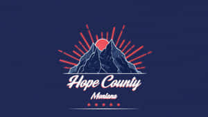 Hope County Montana 標誌，帶有山脈和太陽爆發設計。