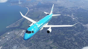 KLM飛機飛越海岸城市和水道