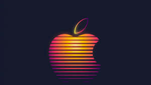 復古Apple標誌，帶有發光的水平條紋，在深色背景上呈現溫暖色彩 — 綠色iPhone 壁紙