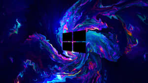 Windows標誌被旋轉的霓虹色彩包圍，呈現數位抽象設計。