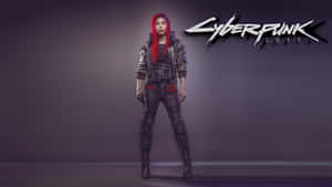 Cyberpunk 2077 紅髮女性角色在黑暗的攝影棚中手持手槍。