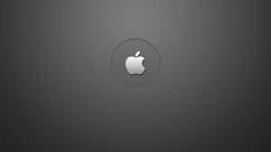 銀色Apple標誌在穿孔金屬圓圈上，背景為漸變灰色。