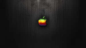 深色六角網格背景上的復古彩虹Apple標誌。