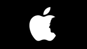 白色Apple標誌，咬痕內含人臉側影剪影，黑色背景。 — 黑色動態圖 壁紙