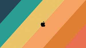 彩色對角條紋背景上的黑色Apple標誌