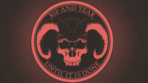 紅色公羊頭骨標誌，文字rip and tear until it is done — 毀滅戰士 壁紙