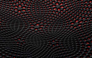 黑色紋理表面，帶有發光的紅色圓形孔洞，形成3D隧道圖案。