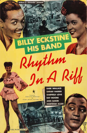 「Rhythm In A Riff」的復古爵士電影海報，帶有微笑的黑人表演者和醒目的字體。