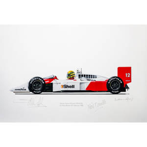 Ayrton Senna的1988年McLaren MP4/4賽車簽名藝術品。