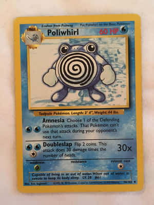 復古寶可夢卡， featuring Poliwirl，帶有螺旋身體和遊戲統計數據。 — 寵物小精靈 iPhone 壁紙