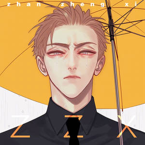 一個悲傷的動漫男人在雨中黃色雨傘下哭泣。 — 成振宇 壁紙