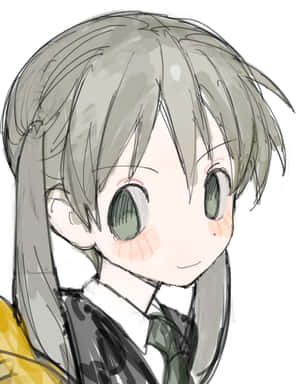灰色頭髮、綠色眼睛的動漫女孩穿著校服。 — 動漫女孩 壁紙