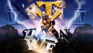 摔角手 Shawn Michaels 擊碎石牆，火花四濺。