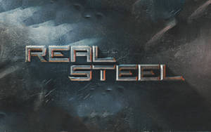 金屬標題文字，喺刮花嘅鋼鐵背景上寫住 real steel — 電影 GIF 壁紙