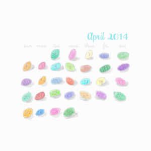 2014年4月日曆，帶紋理的白色背景上彩色石形日期方塊。 — 復活節快樂 壁紙