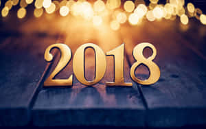 木上嘅金色2018數字同溫暖散景燈光