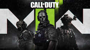 三名士兵在雨中，帶有骷髏面具和「MW」標誌，用於Call of Duty。 — 使命召喚：現代戰爭 壁紙