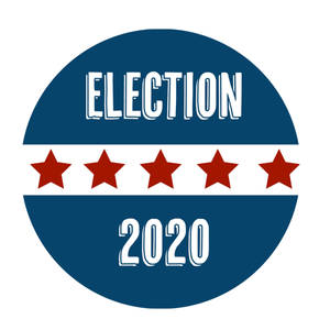 帶有紅星和藍色背景的圓形選舉 2020 徽章。 — 簡潔 壁紙