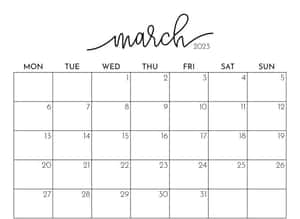 2020年3月可打印月曆，附有「March」字樣 — 三月 壁紙