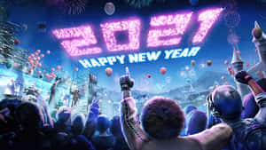 人們在夜空下以煙花和氣球慶祝2021年新年。 — 煙火 壁紙